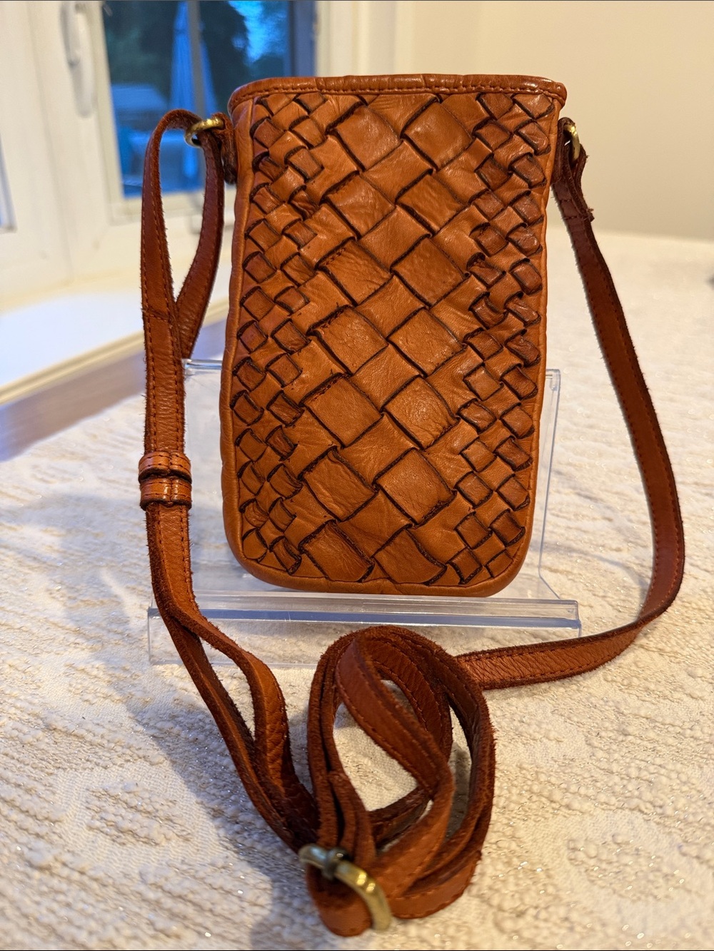 Marta Ponti Woven Leather Crossbody Bag Brown